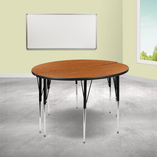 Emmy 2 Piece 47.5" Circle Wave Flexible Oak Thermal Laminate Activity Table Set - Standard Height Adjustable Legs Oak