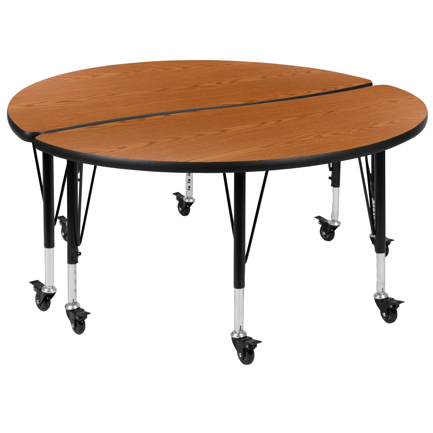Emmy 2 Piece Mobile 47.5" Circle Wave Flexible Oak Thermal Laminate Kids Adjustable Activity Table Set Oak
