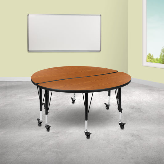 Emmy 2 Piece Mobile 47.5" Circle Wave Flexible Oak Thermal Laminate Kids Adjustable Activity Table Set Oak
