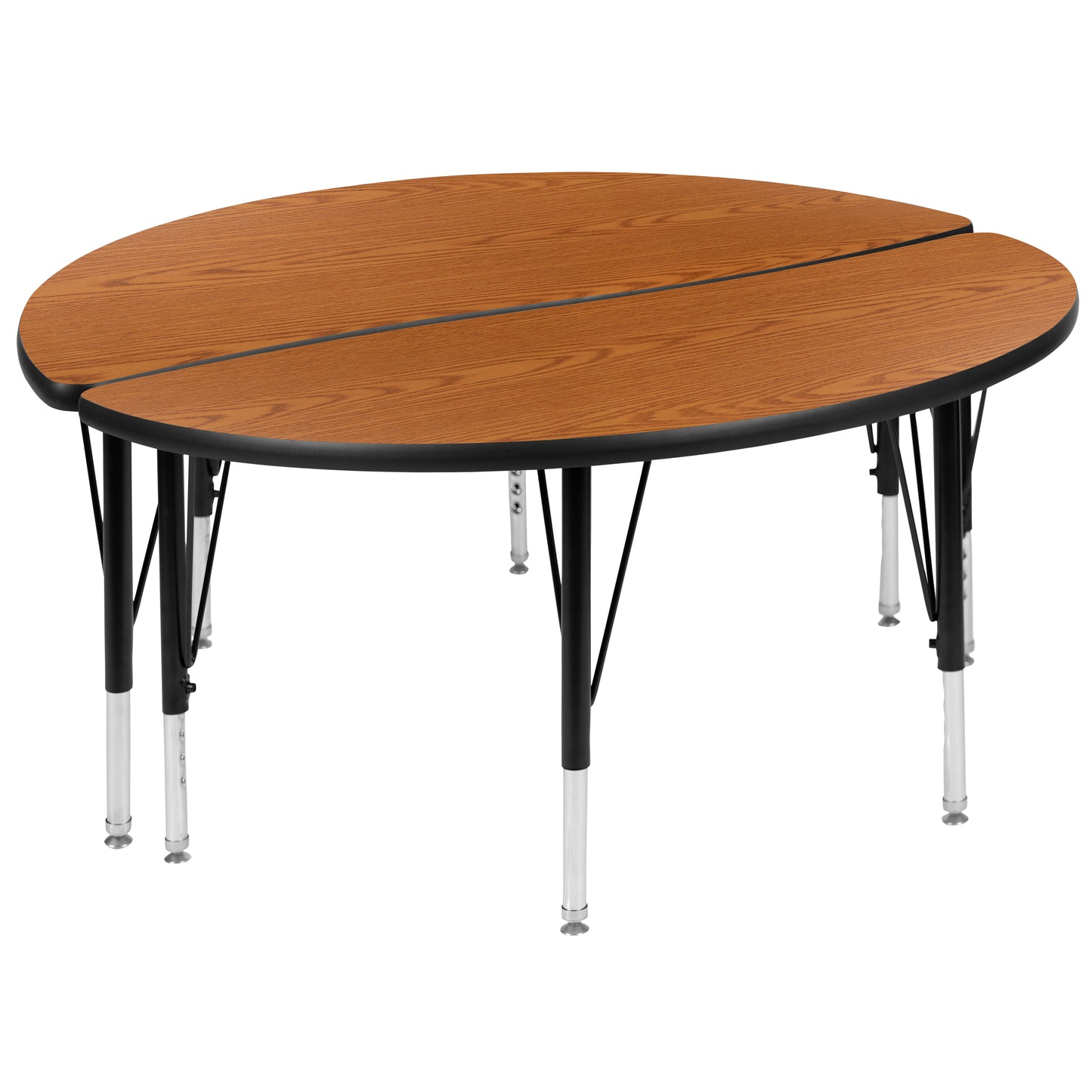 Emmy 2 Piece 47.5" Circle Wave Flexible Oak Thermal Laminate Activity Table Set - Height Adjustable Short Legs Oak XU-GRP-A48-HCIRC-OAK-T-P-GG