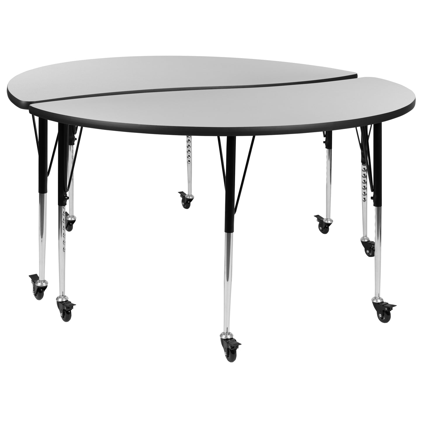 Emmy 2 Piece Mobile Emmy 60" Circle Wave Flexible Grey Thermal Laminate Adjustable Activity Table Set Grey XU-GRP-A60-HCIRC-GY-T-A-CAS-GG