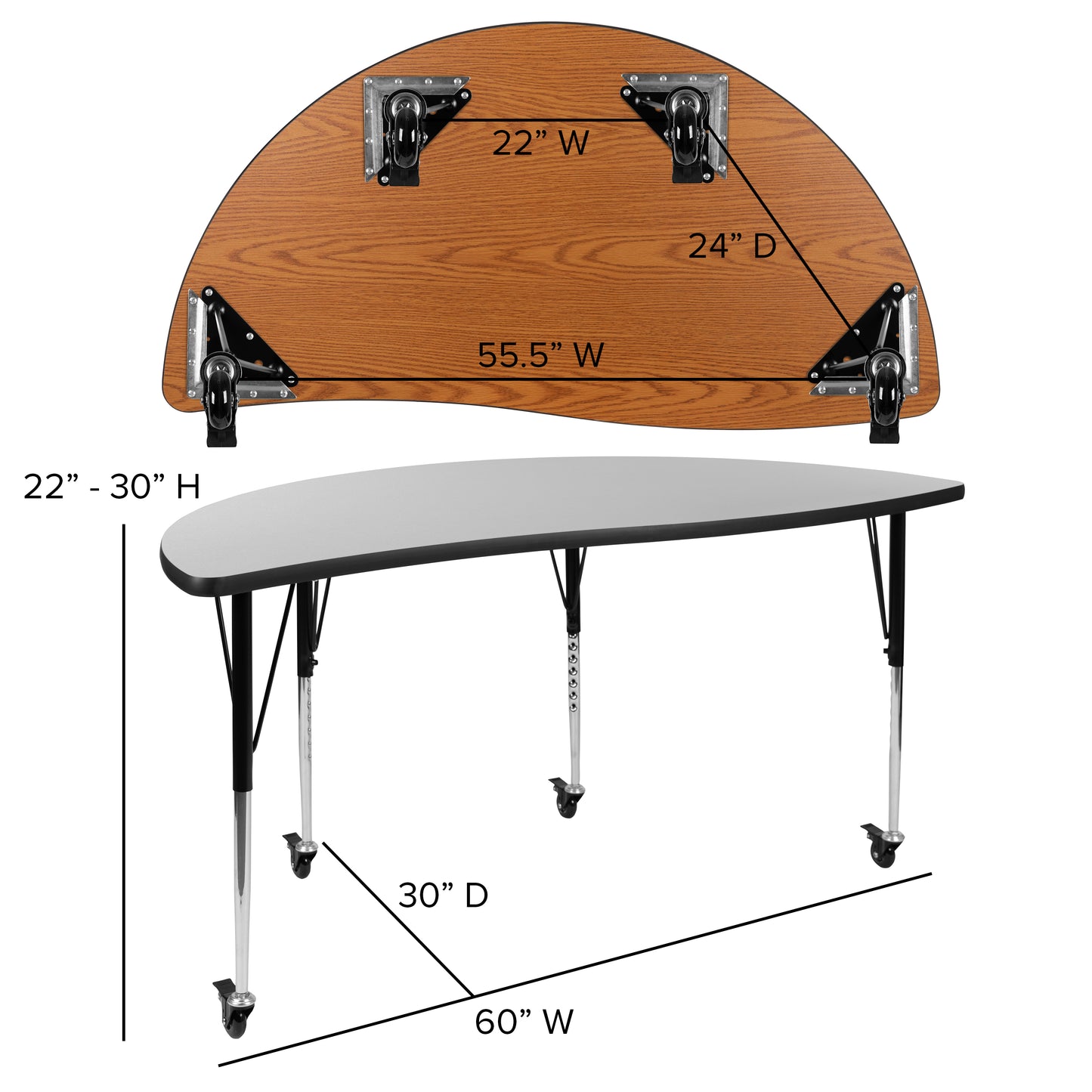 Emmy 2 Piece Mobile Emmy 60" Circle Wave Flexible Grey Thermal Laminate Adjustable Activity Table Set Grey XU-GRP-A60-HCIRC-GY-T-A-CAS-GG