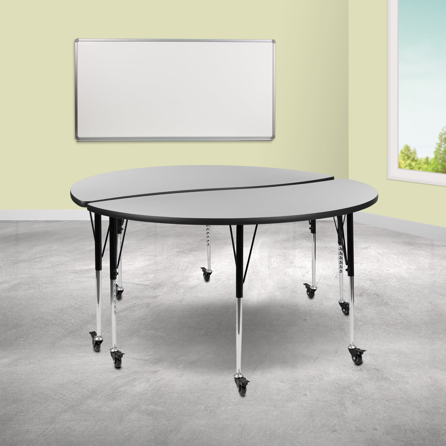 Emmy 2 Piece Mobile Emmy 60" Circle Wave Flexible Grey Thermal Laminate Adjustable Activity Table Set Grey XU-GRP-A60-HCIRC-GY-T-A-CAS-GG
