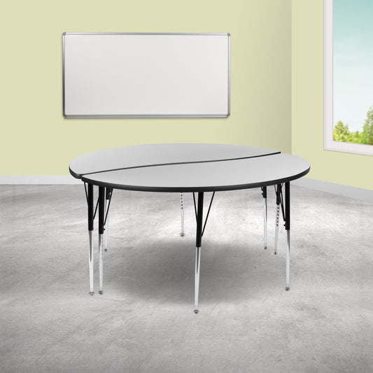 Emmy 2 Piece Emmy 60" Circle Wave Flexible Grey Thermal Laminate Activity Table Set - Standard Height Adjustable Legs Grey
