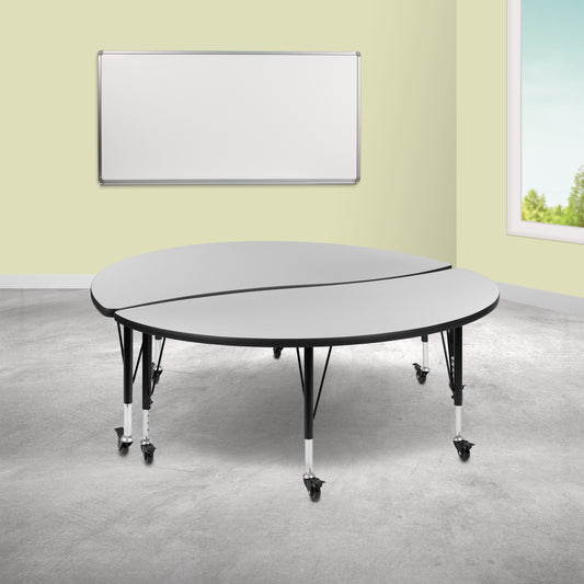 Emmy 2 Piece Mobile Emmy 60" Circle Wave Flexible Grey Thermal Laminate Kids Adjustable Activity Table Set Grey