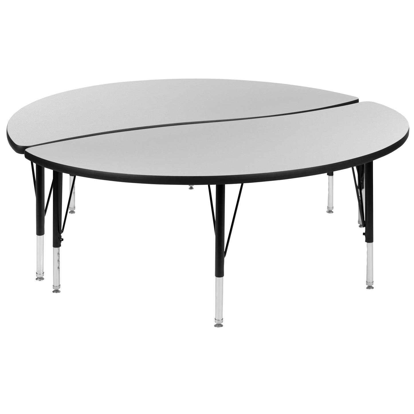 Emmy 2 Piece Emmy 60" Circle Wave Flexible Grey Thermal Laminate Activity Table Set - Height Adjustable Short Legs Grey XU-GRP-A60-HCIRC-GY-T-P-GG