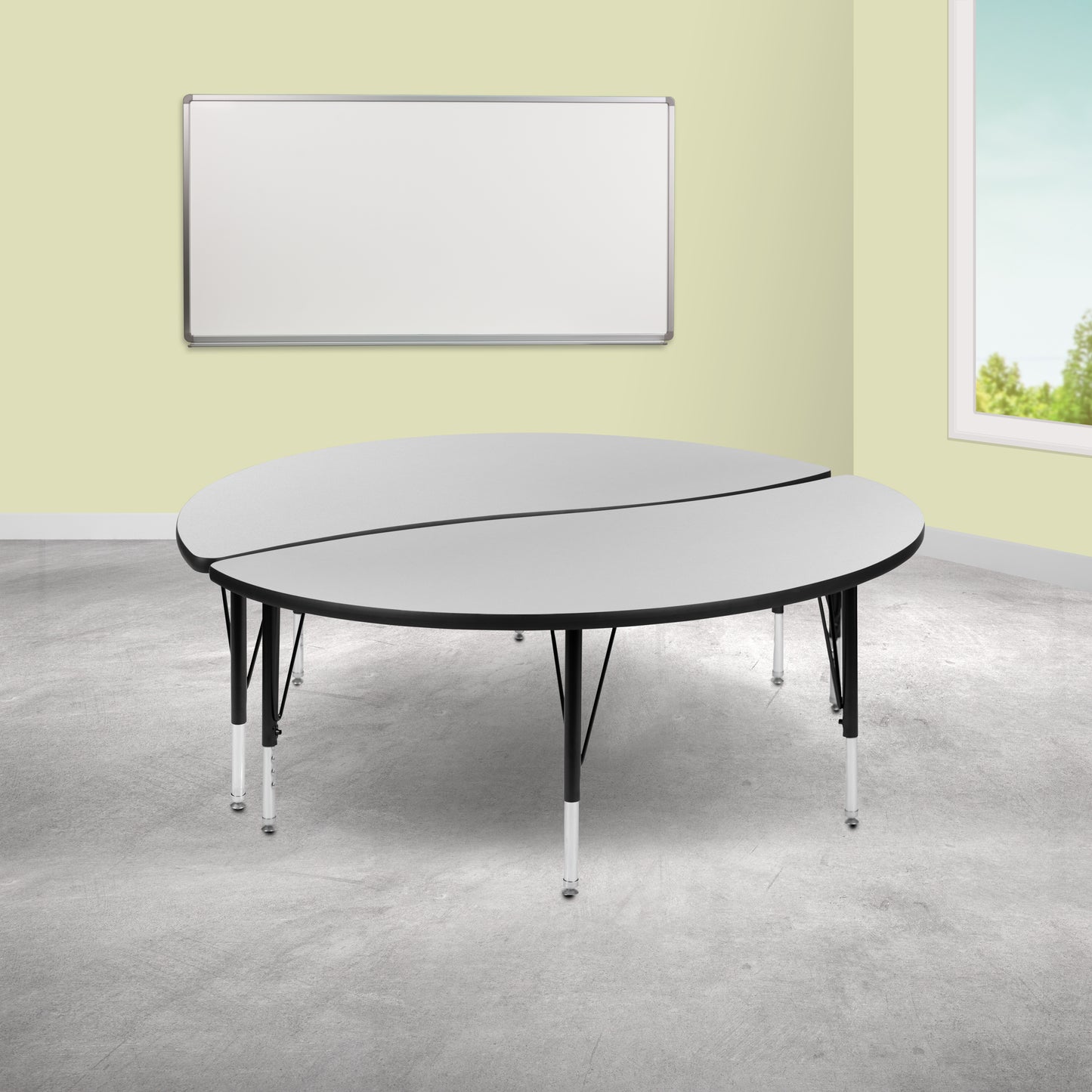 Emmy 2 Piece Emmy 60" Circle Wave Flexible Grey Thermal Laminate Activity Table Set - Height Adjustable Short Legs Grey XU-GRP-A60-HCIRC-GY-T-P-GG