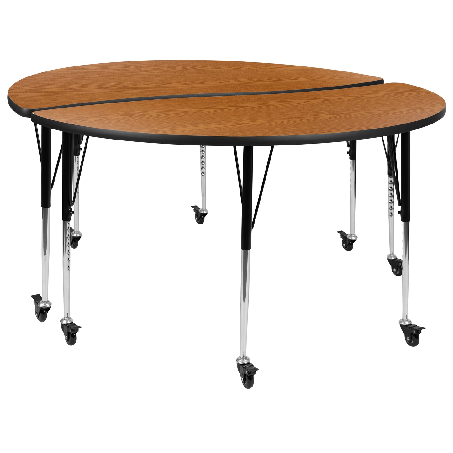 Emmy 2 Piece Mobile Emmy 60" Circle Wave Flexible Oak Thermal Laminate Adjustable Activity Table Set Oak