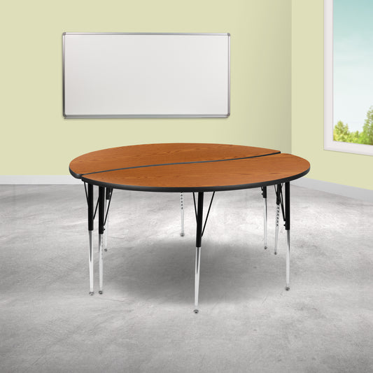 Emmy 2 Piece Emmy 60" Circle Wave Flexible Oak Thermal Laminate Activity Table Set - Standard Height Adjustable Legs Oak