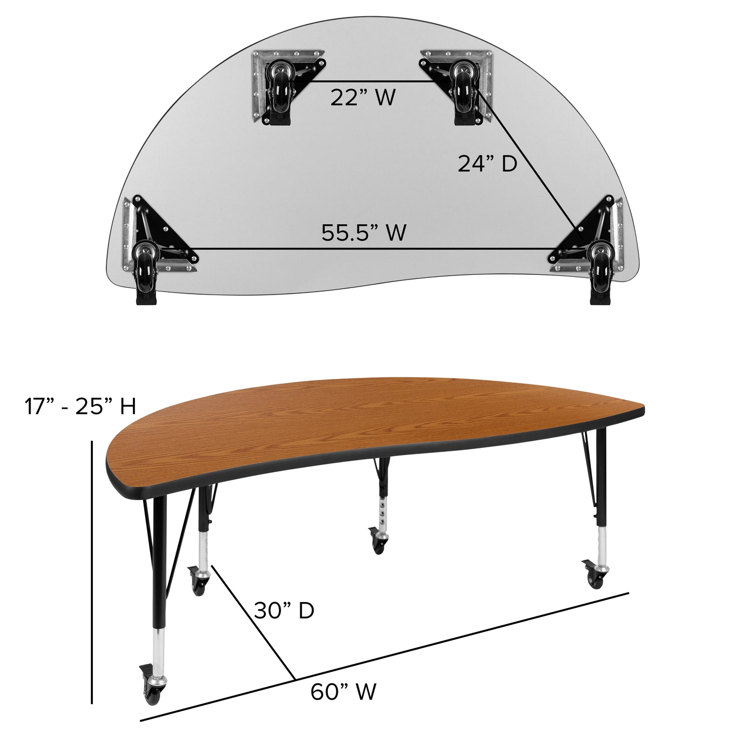 Emmy 2 Piece Mobile Emmy 60" Circle Wave Flexible Oak Thermal Laminate Kids Adjustable Activity Table Set Oak