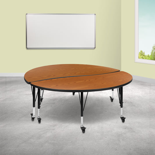 Emmy 2 Piece Mobile Emmy 60" Circle Wave Flexible Oak Thermal Laminate Kids Adjustable Activity Table Set Oak