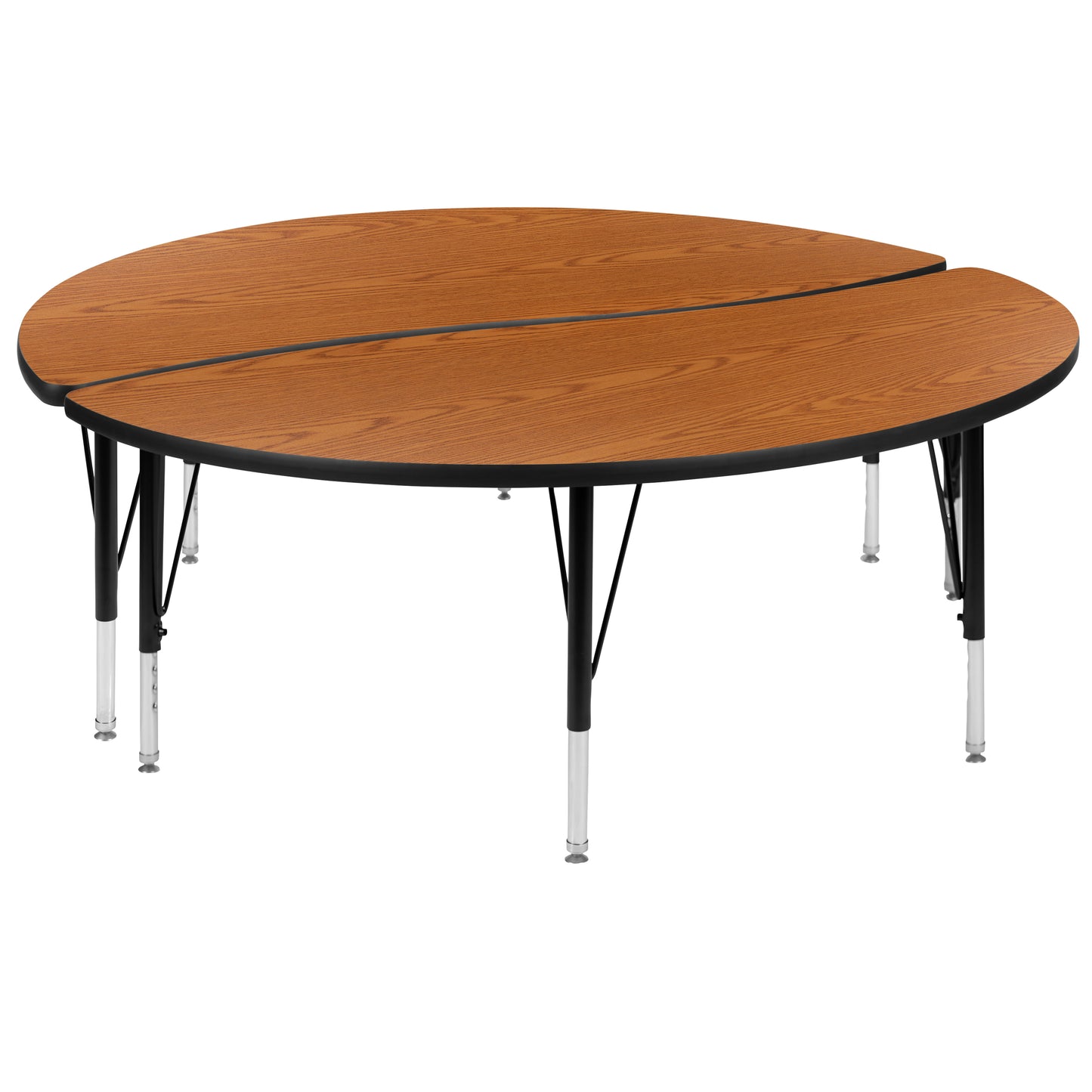 Emmy 2 Piece Emmy 60" Circle Wave Flexible Oak Thermal Laminate Activity Table Set - Height Adjustable Short Legs Oak