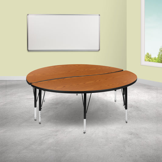 Emmy 2 Piece Emmy 60" Circle Wave Flexible Oak Thermal Laminate Activity Table Set - Height Adjustable Short Legs Oak