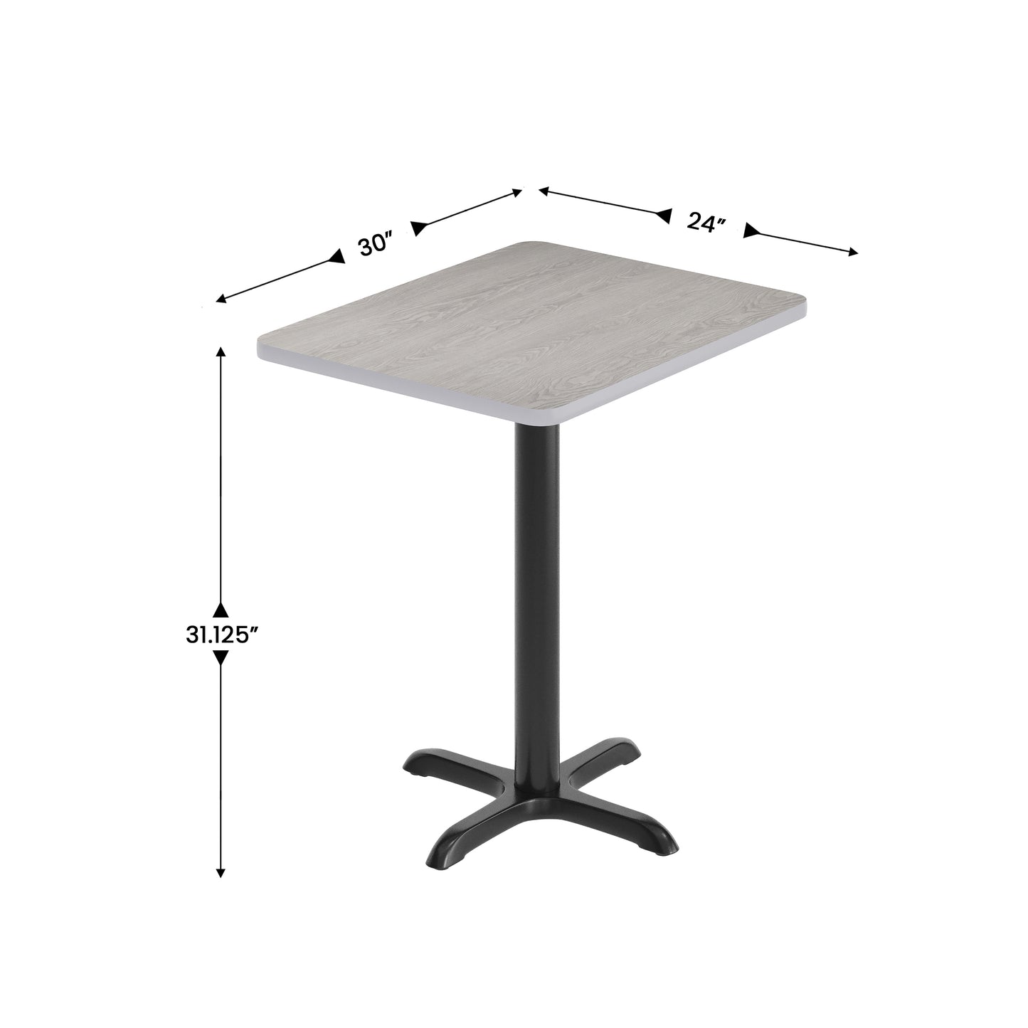 Graniss 24'' x 30'' Gray Rectangular Laminate Table Top with Black 22 x 22 "X" Style Table Height Base Gray