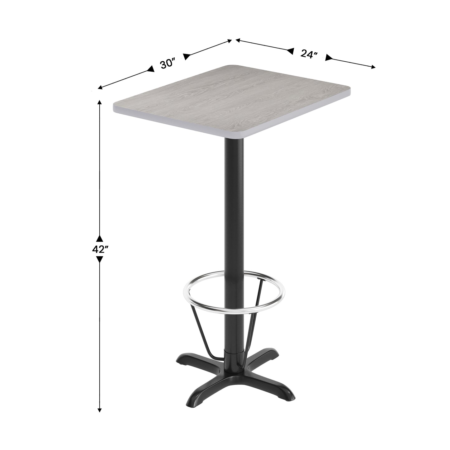 Stiles 24'' x 30'' Gray Rectangular Laminate Table Top with Black 22 x 22 "X" Style Bar Height Base with Footring Gray