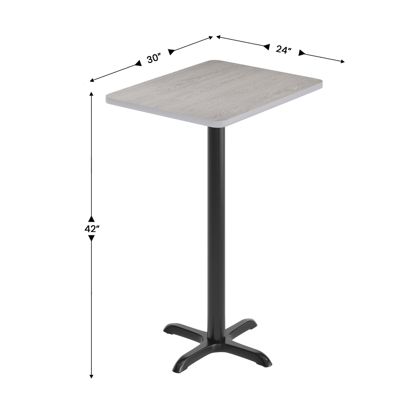 Stiles 24'' x 30'' Gray Rectangular Laminate Table Top with Black 22 x 22 "X" Style Bar Height Base Gray