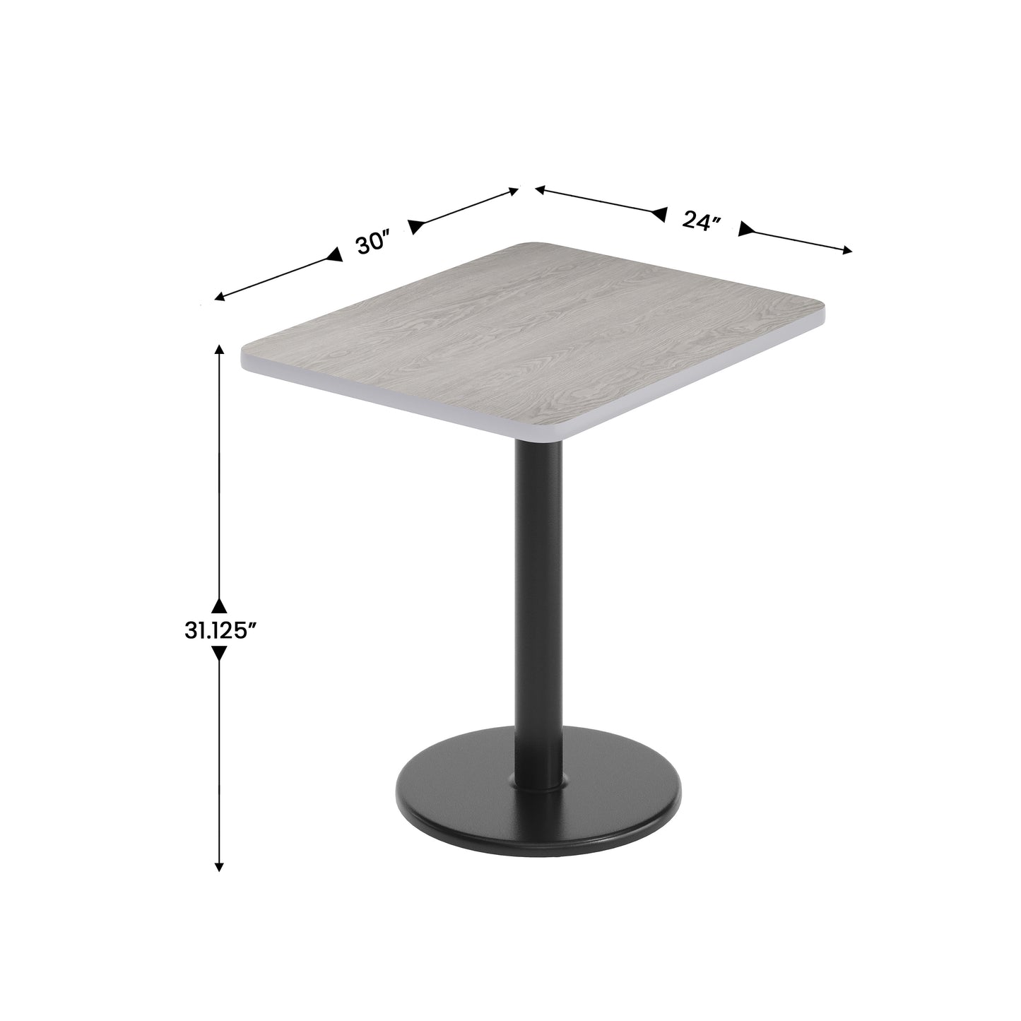 Graniss 24'' x 30'' Gray Rectangular Laminate Table Top with Black 18" Round Table Height Base Gray
