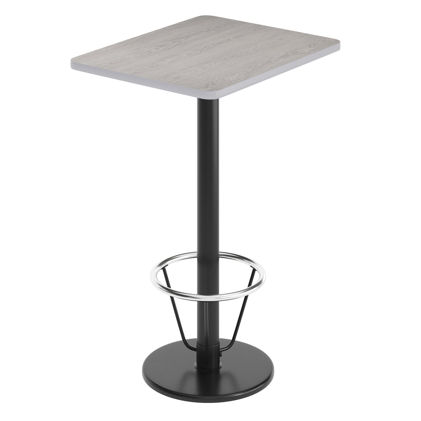 Stiles 24'' x 30'' Gray Rectangular Laminate Table Top with Black 18" Round Bar Height Table Base with Footring Gray