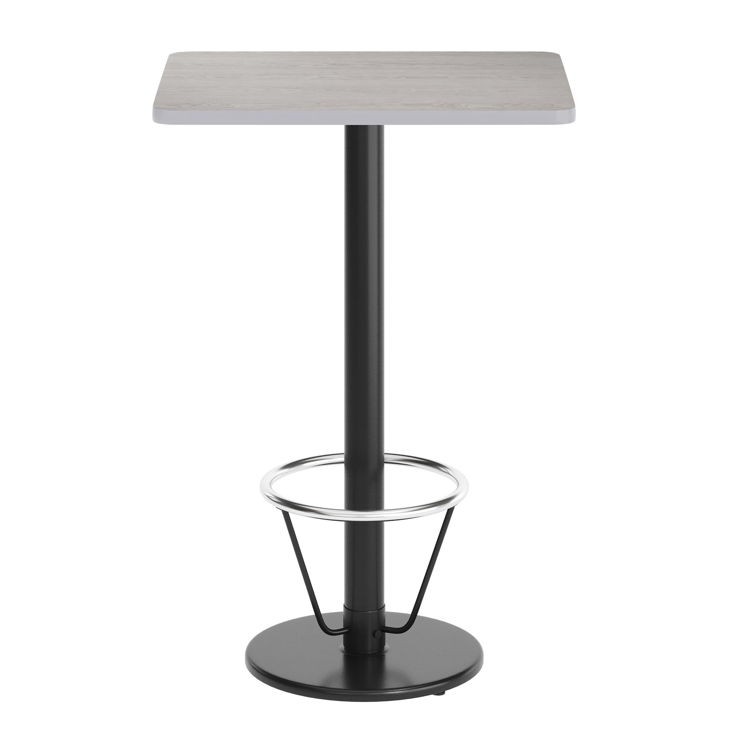 Stiles 24'' x 30'' Gray Rectangular Laminate Table Top with Black 18" Round Bar Height Table Base with Footring Gray
