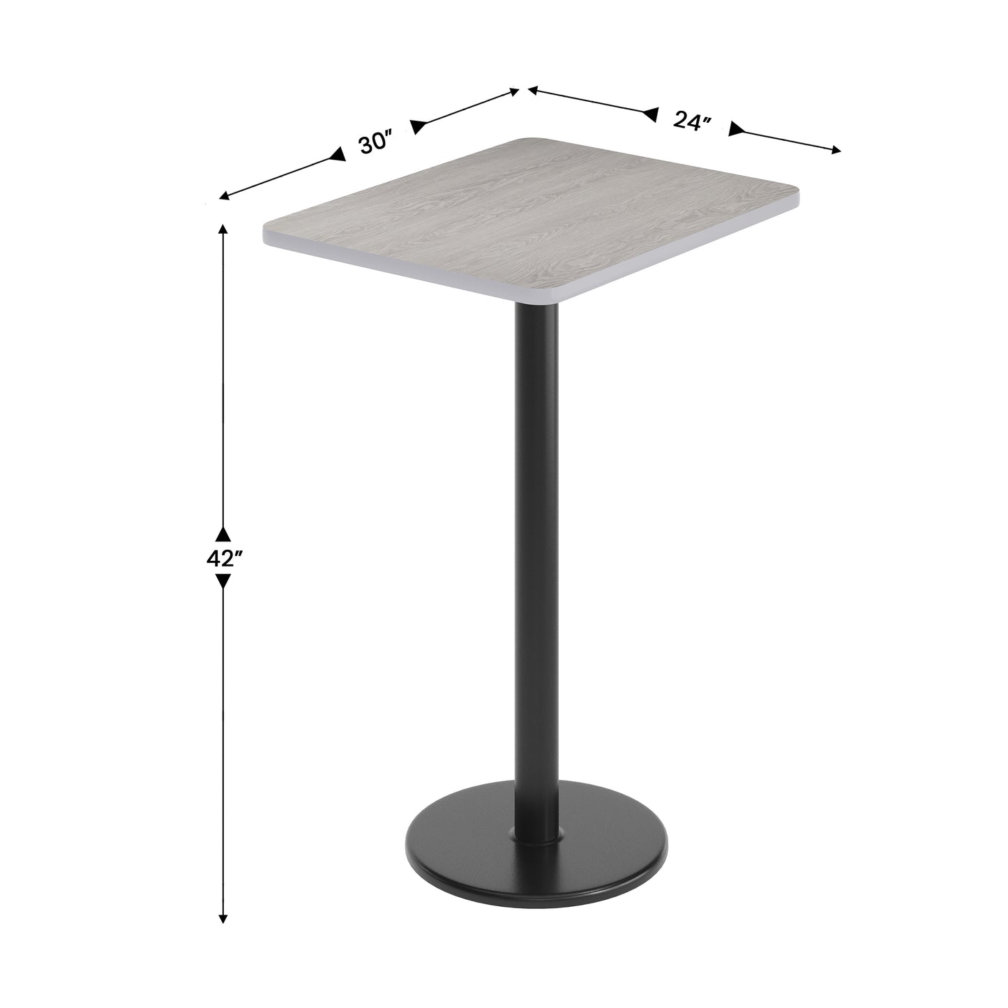 Stiles 24'' x 30'' Gray Rectangular Laminate Table Top with Black 18" Round Bar Height Table Base Gray