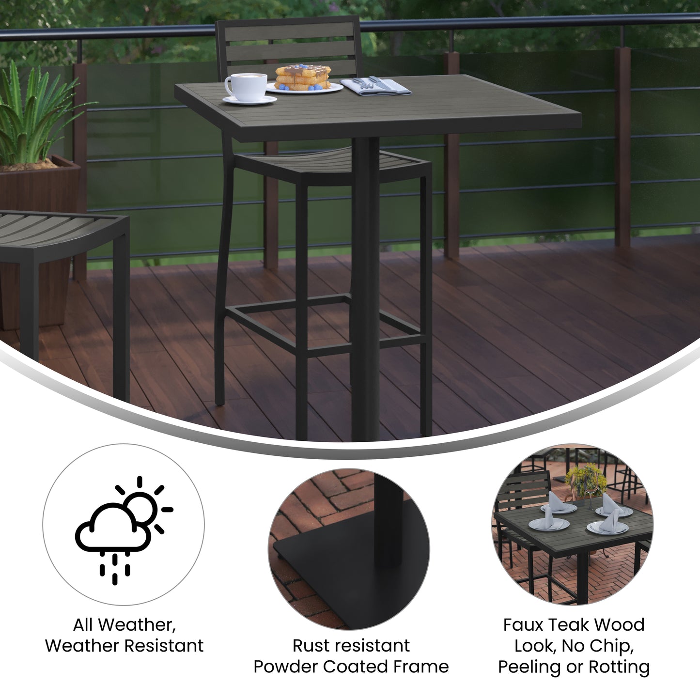 Lark Commercial Grade 32" Square Outdoor Bar Height Table with Gray Wash Poly Resin Slats Gray Wash