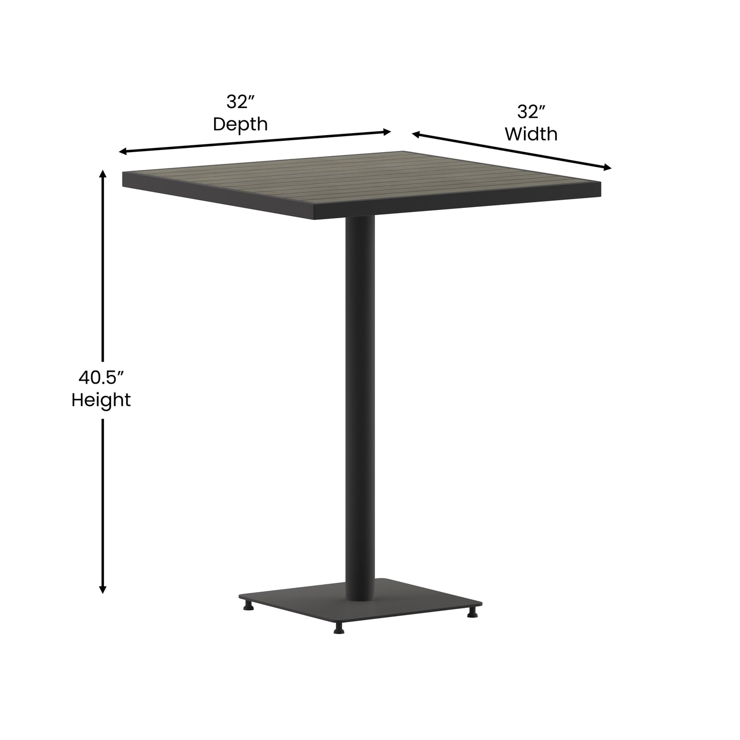Lark Commercial Grade 32" Square Outdoor Bar Height Table with Gray Wash Poly Resin Slats Gray Wash