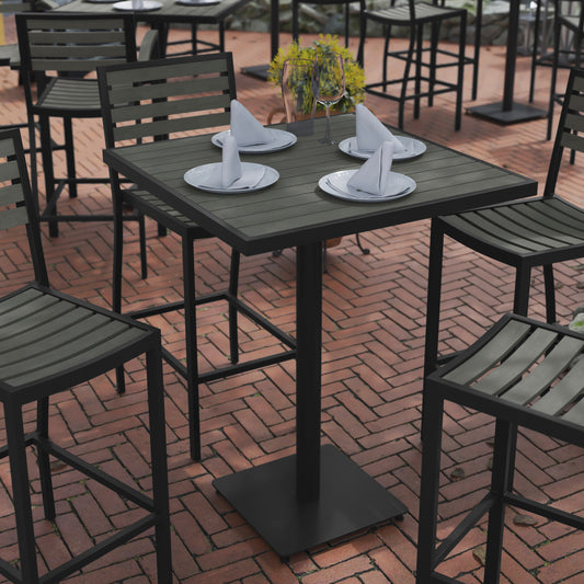 Lark Commercial Grade 32" Square Outdoor Bar Height Table with Gray Wash Poly Resin Slats Gray Wash
