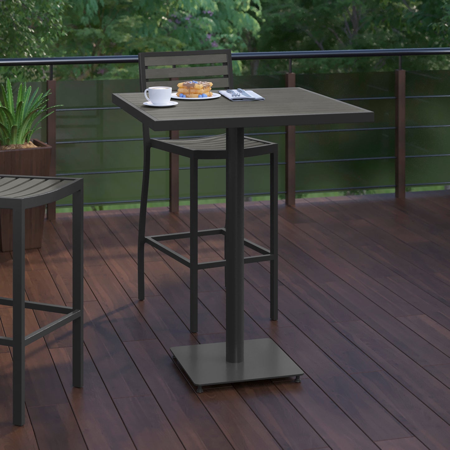 Lark Commercial Grade 32" Square Outdoor Bar Height Table with Gray Wash Poly Resin Slats Gray Wash