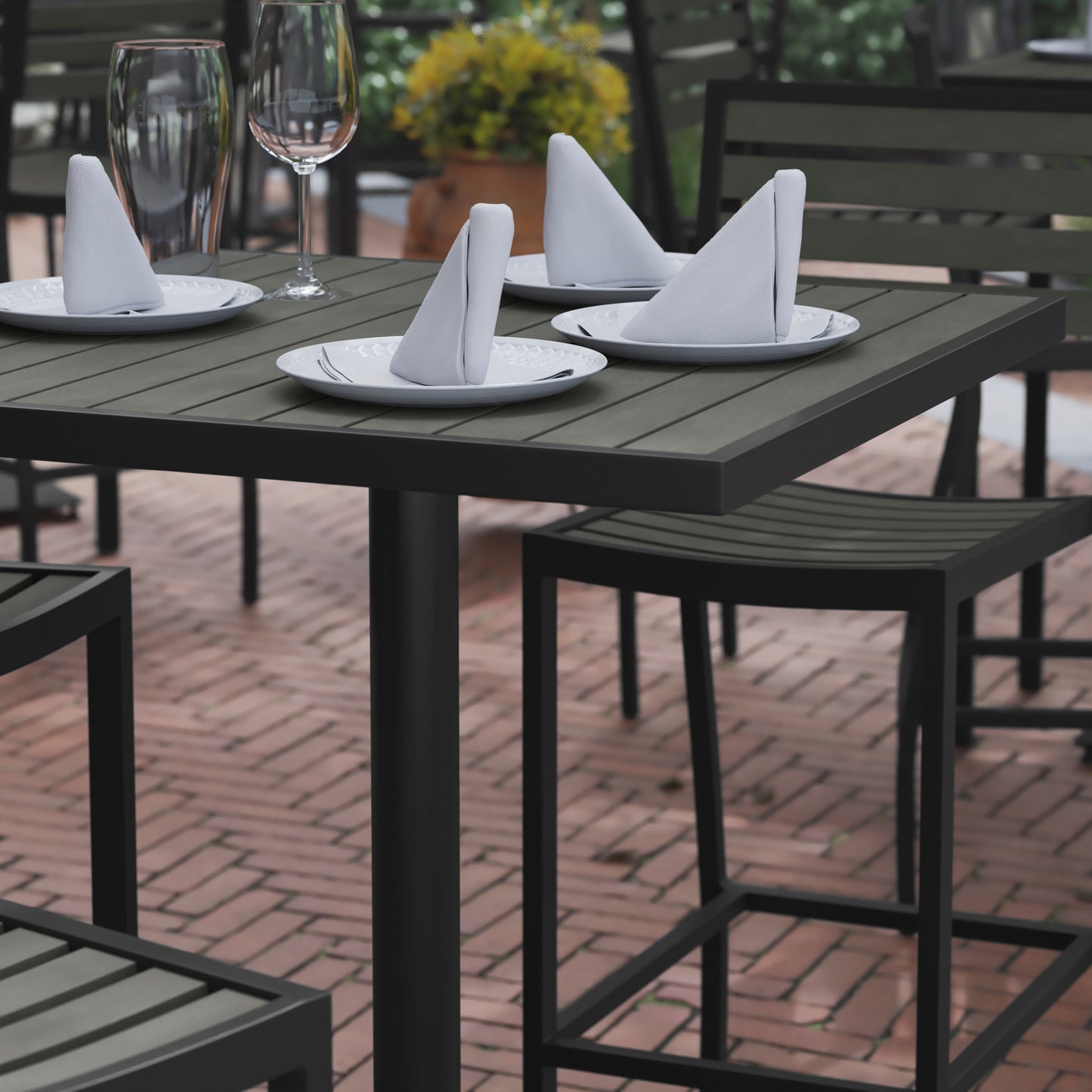 Lark Commercial Grade 32" Square Outdoor Bar Height Table with Gray Wash Poly Resin Slats Gray Wash