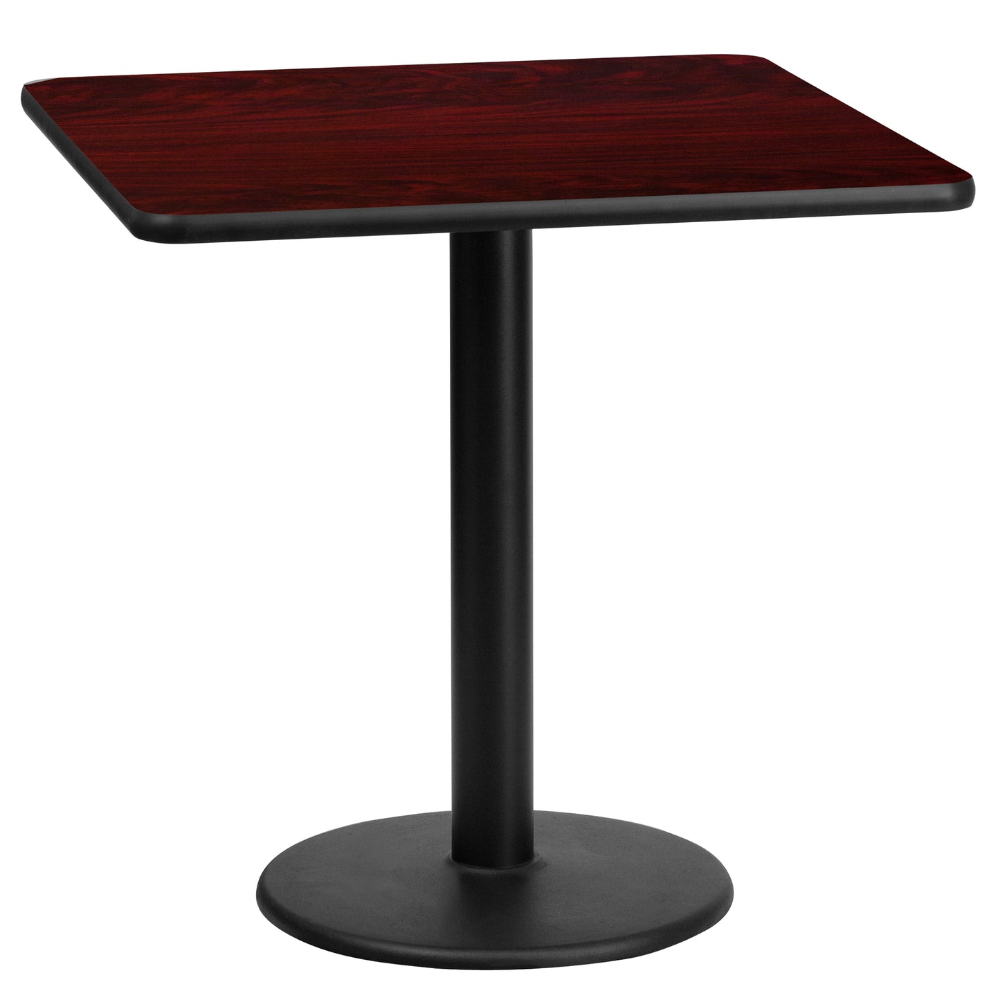 Graniss 24'' Square Mahogany Laminate Table Top with 18'' Round Table Height Base Mahogany