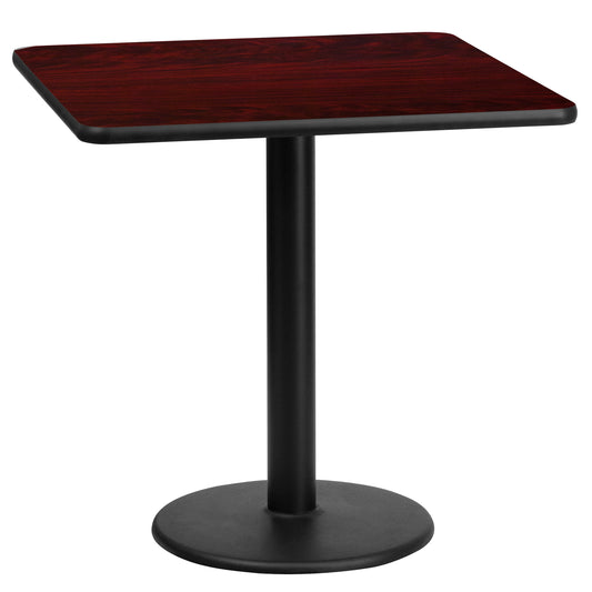 Graniss 24'' Square Mahogany Laminate Table Top with 18'' Round Table Height Base Mahogany