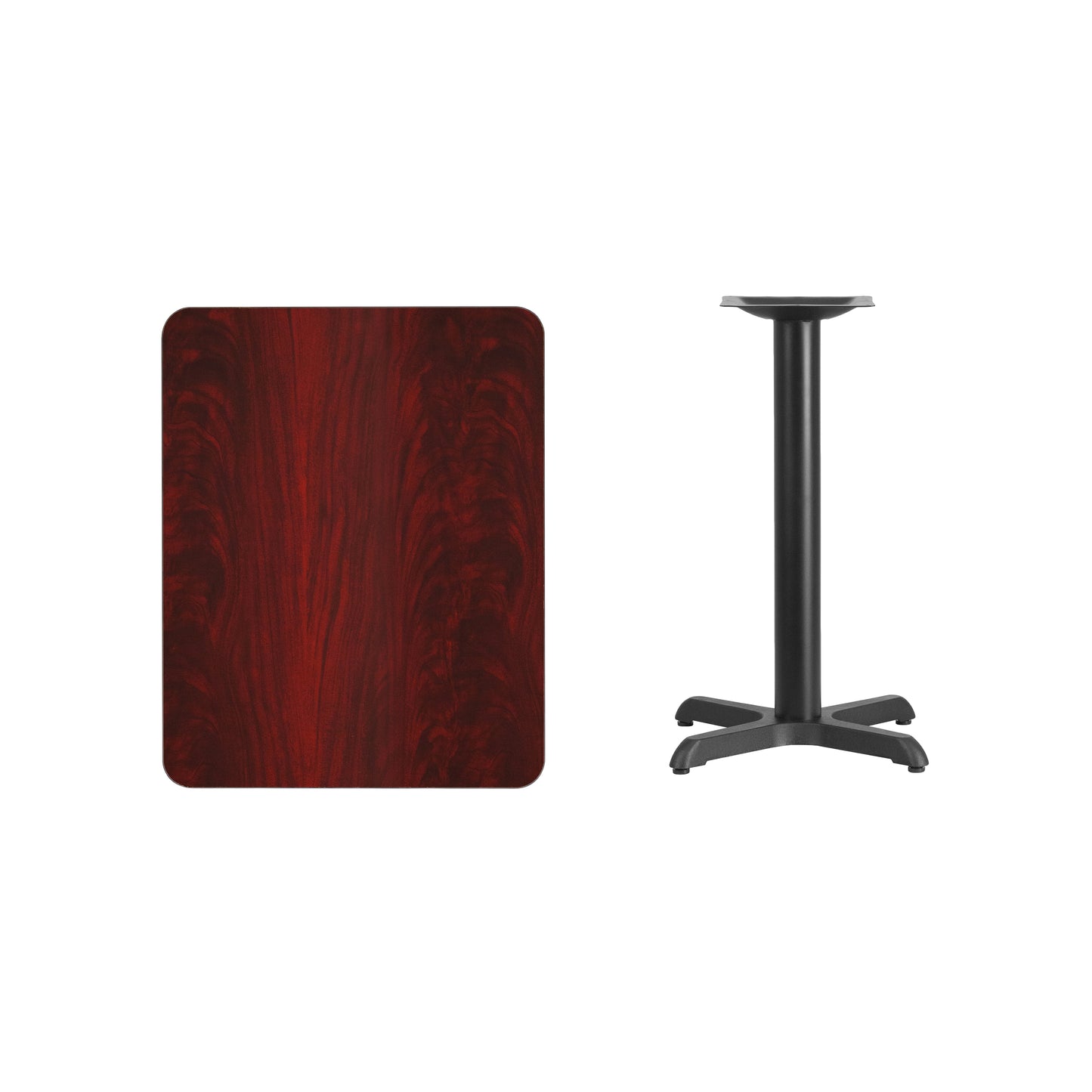 Graniss 24'' x 30'' Rectangular Mahogany Laminate Table Top with 22'' x 22'' Table Height Base Mahogany