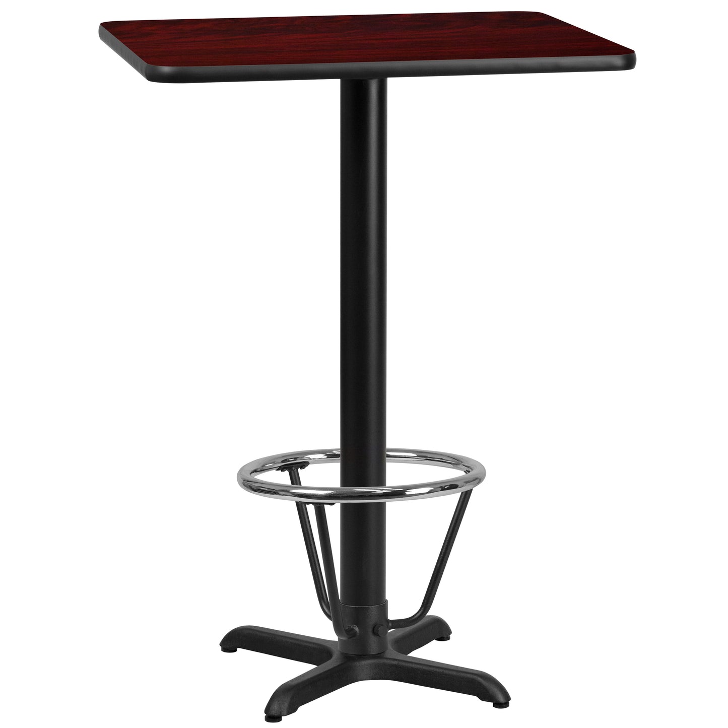 Stiles 24'' x 30'' Rectangular Mahogany Laminate Table Top with 22'' x 22'' Bar Height Table Base and Foot Ring Mahogany