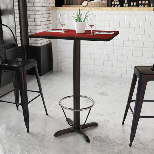 Stiles 24'' x 30'' Rectangular Mahogany Laminate Table Top with 22'' x 22'' Bar Height Table Base and Foot Ring Mahogany