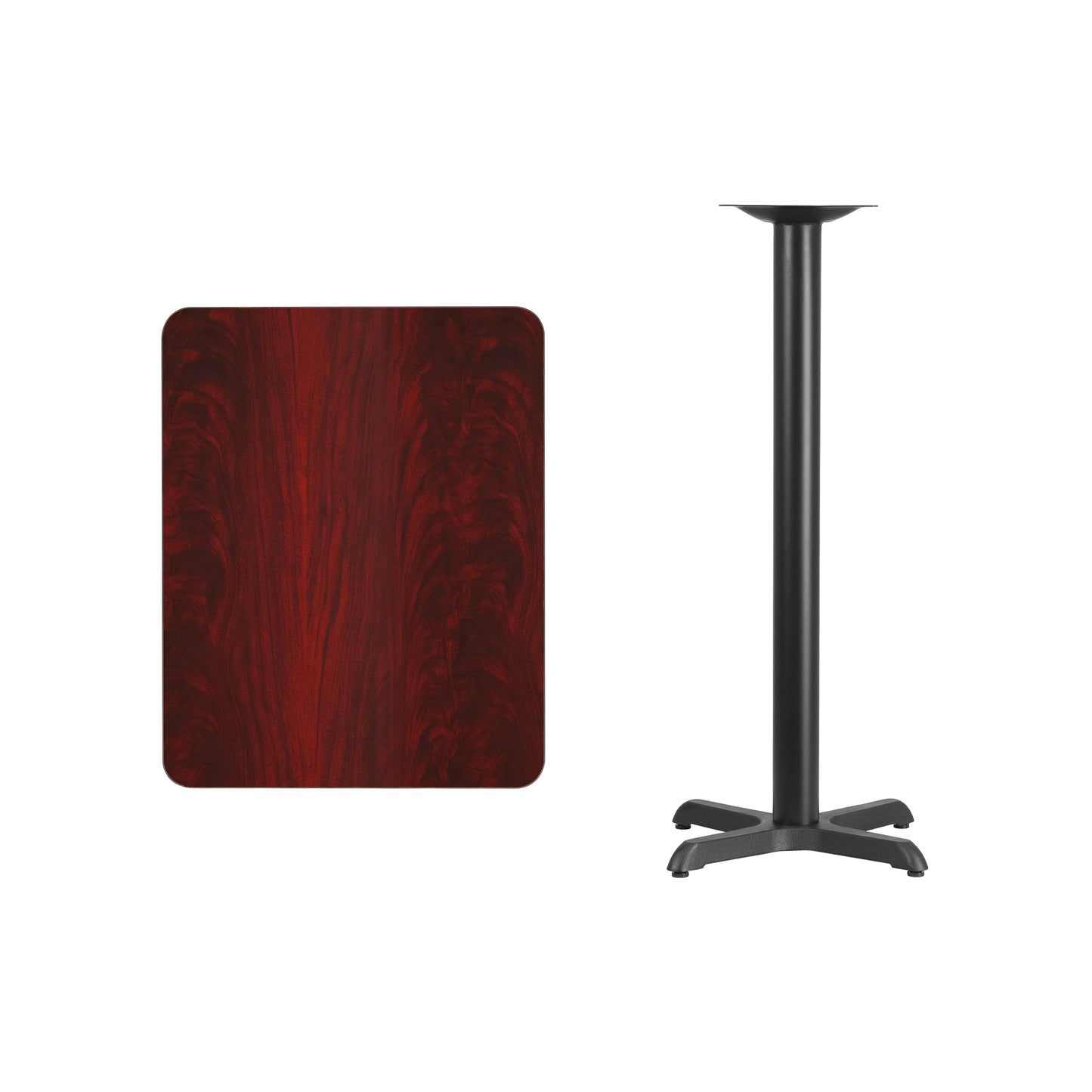 Stiles 24'' x 30'' Rectangular Mahogany Laminate Table Top with 22'' x 22'' Bar Height Table Base Mahogany