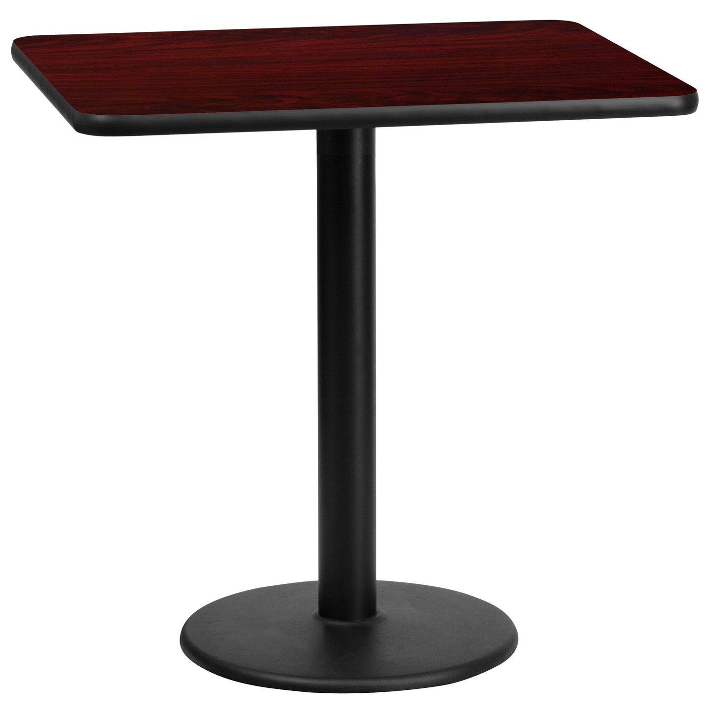 Graniss 24'' x 30'' Rectangular Mahogany Laminate Table Top with 18'' Round Table Height Base Mahogany