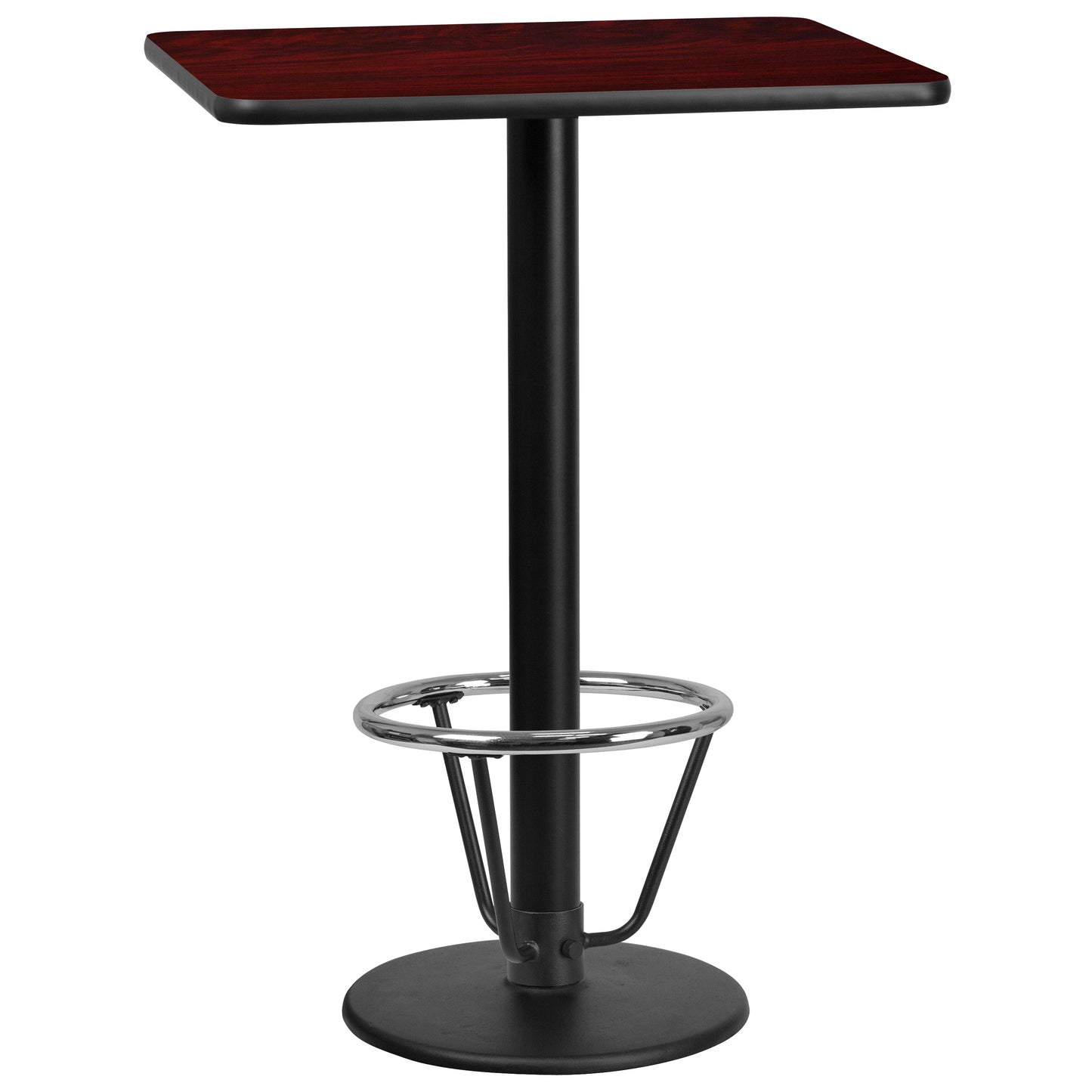 Stiles 24'' x 30'' Rectangular Mahogany Laminate Table Top with 18'' Round Bar Height Table Base and Foot Ring Mahogany