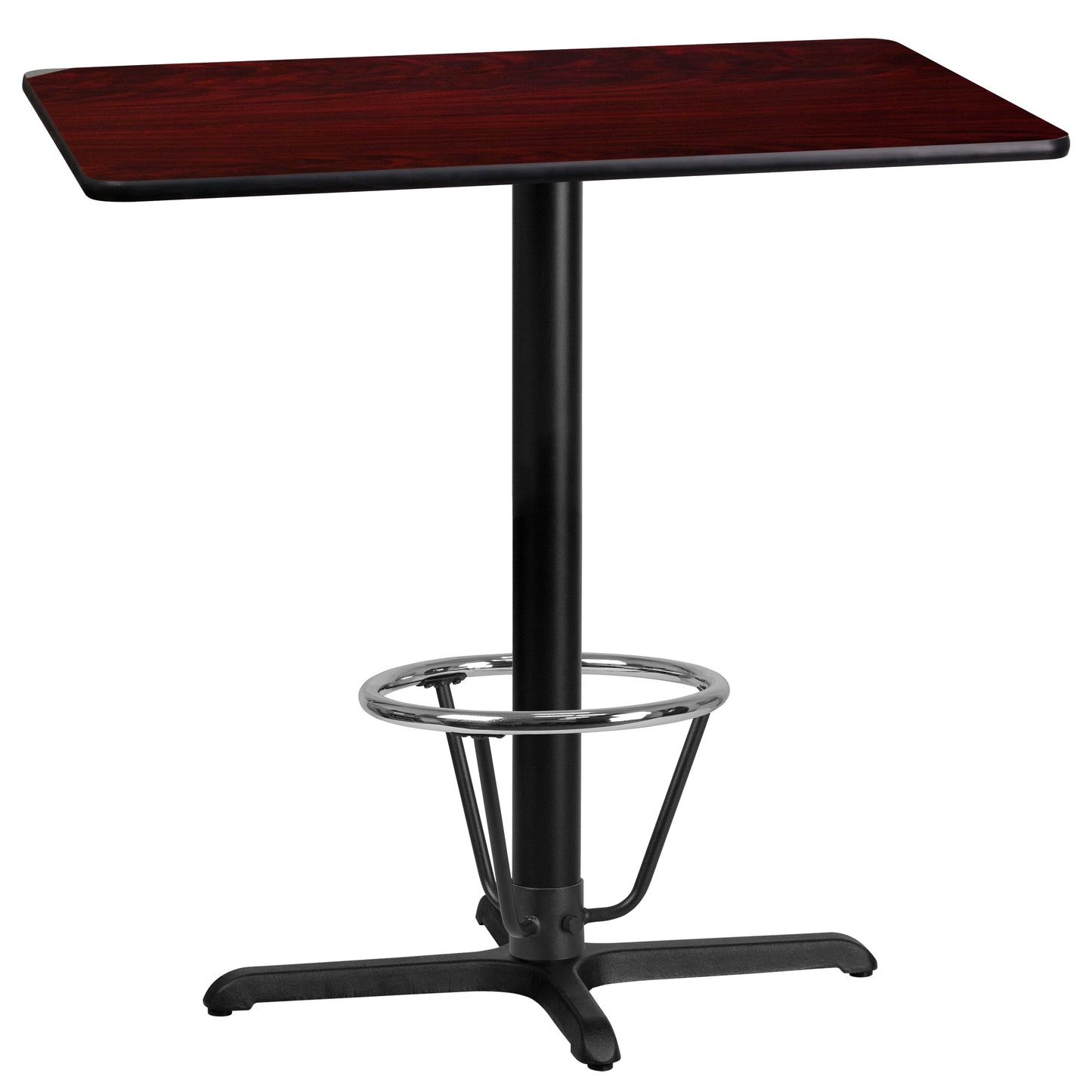 Stiles 24'' x 42'' Rectangular Mahogany Laminate Table Top with 23.5'' x 29.5'' Bar Height Table Base and Foot Ring Mahogany