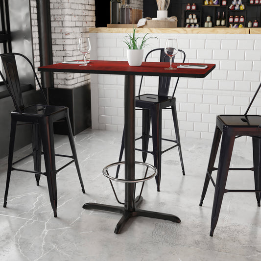 Stiles 24'' x 42'' Rectangular Mahogany Laminate Table Top with 23.5'' x 29.5'' Bar Height Table Base and Foot Ring Mahogany