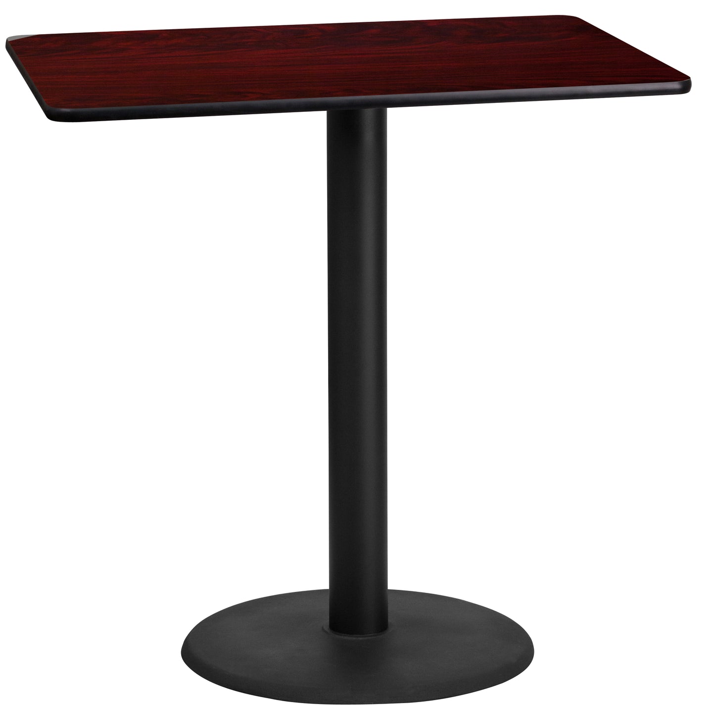 Stiles 24'' x 42'' Rectangular Mahogany Laminate Table Top with 24'' Round Bar Height Table Base Mahogany