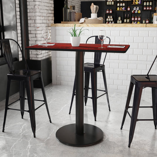 Stiles 24'' x 42'' Rectangular Mahogany Laminate Table Top with 24'' Round Bar Height Table Base Mahogany
