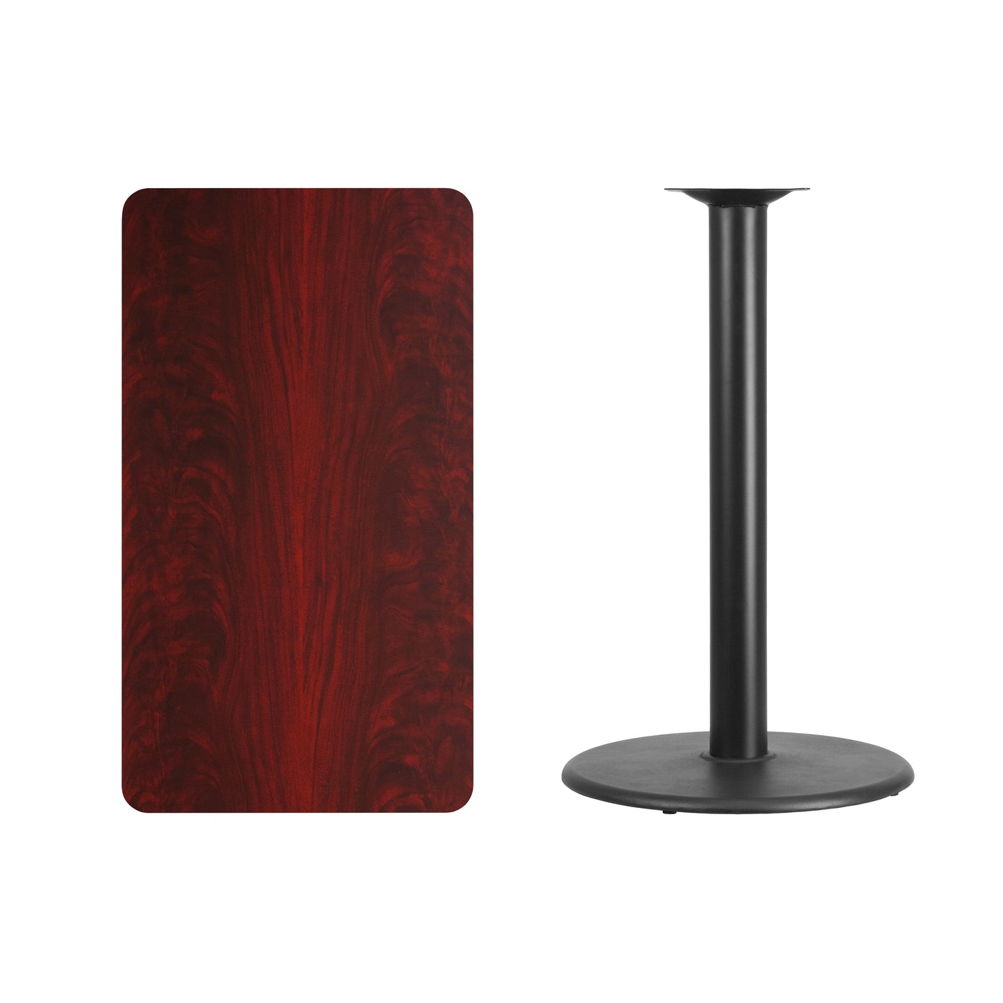 Stiles 24'' x 42'' Rectangular Mahogany Laminate Table Top with 24'' Round Bar Height Table Base Mahogany