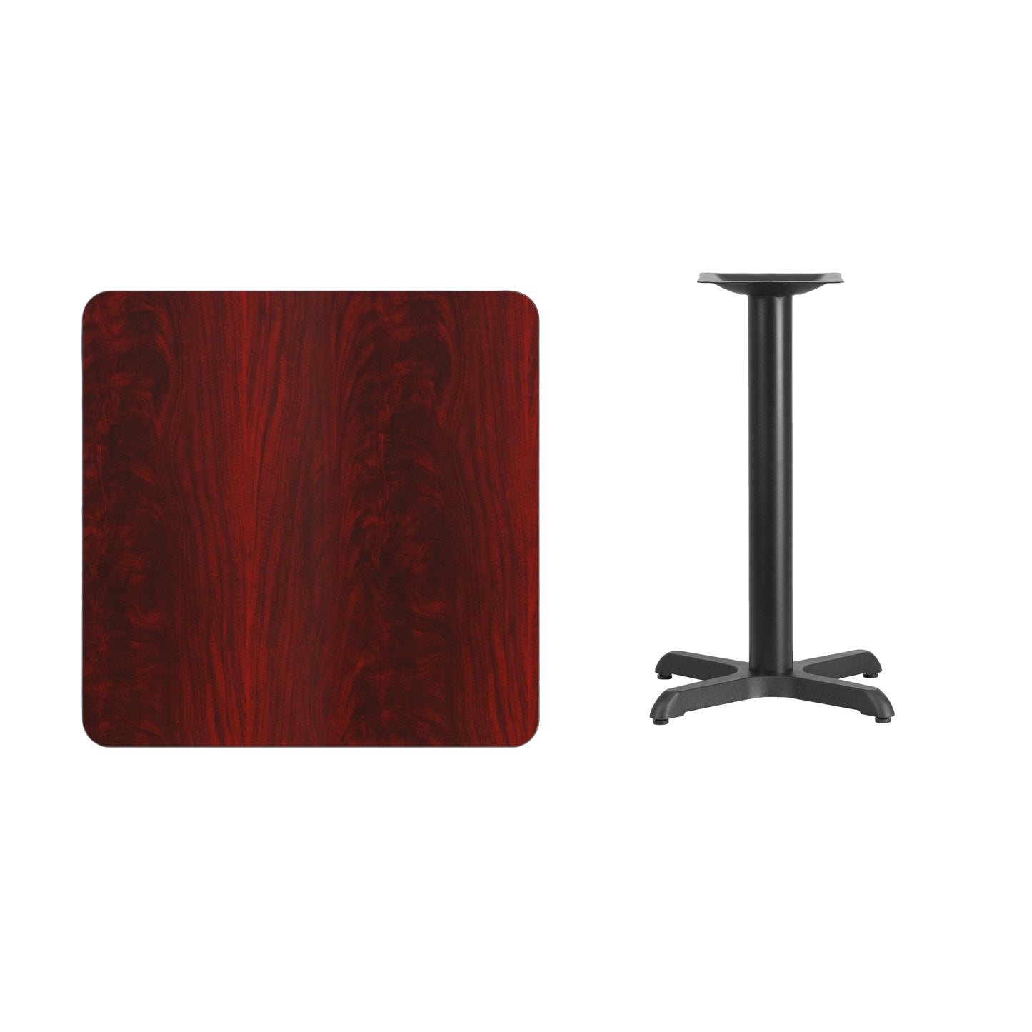 Graniss 30'' Square Mahogany Laminate Table Top with 22'' x 22'' Table Height Base Mahogany