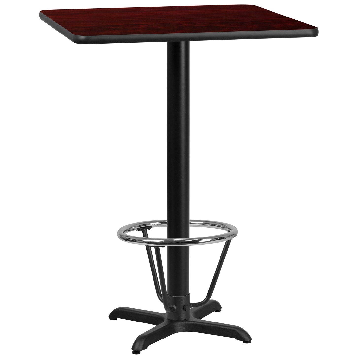 Stiles 30'' Square Mahogany Laminate Table Top with 22'' x 22'' Bar Height Table Base and Foot Ring Mahogany