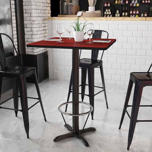 Stiles 30'' Square Mahogany Laminate Table Top with 22'' x 22'' Bar Height Table Base and Foot Ring Mahogany