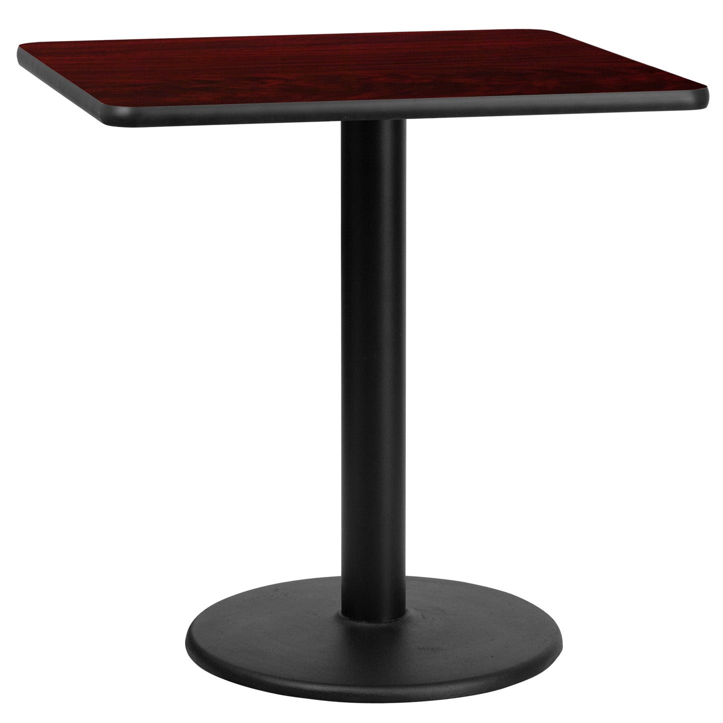 Graniss 30'' Square Mahogany Laminate Table Top with 18'' Round Table Height Base Mahogany