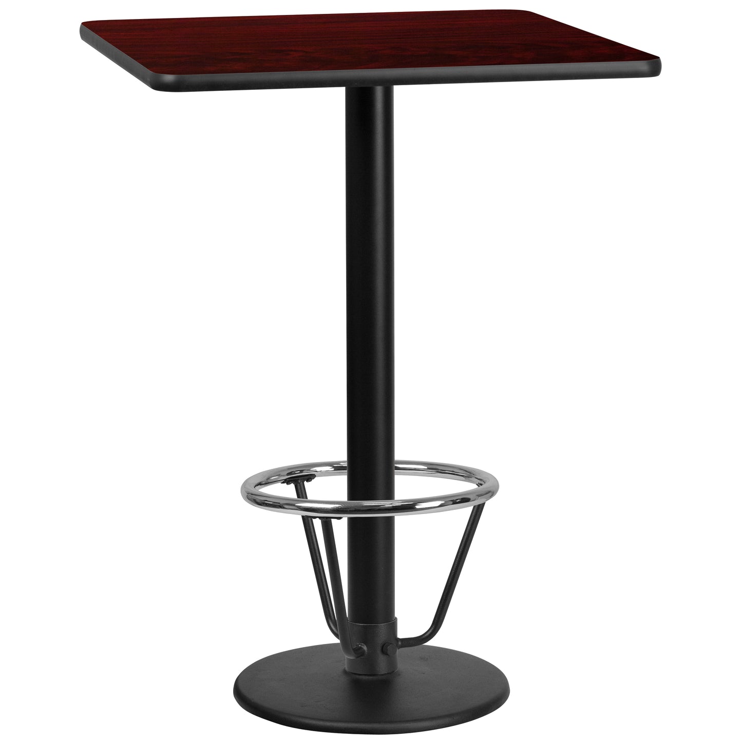 Stiles 30'' Square Mahogany Laminate Table Top with 18'' Round Bar Height Table Base and Foot Ring Mahogany