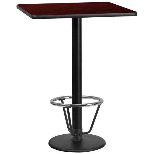 Stiles 30'' Square Mahogany Laminate Table Top with 18'' Round Bar Height Table Base and Foot Ring Mahogany