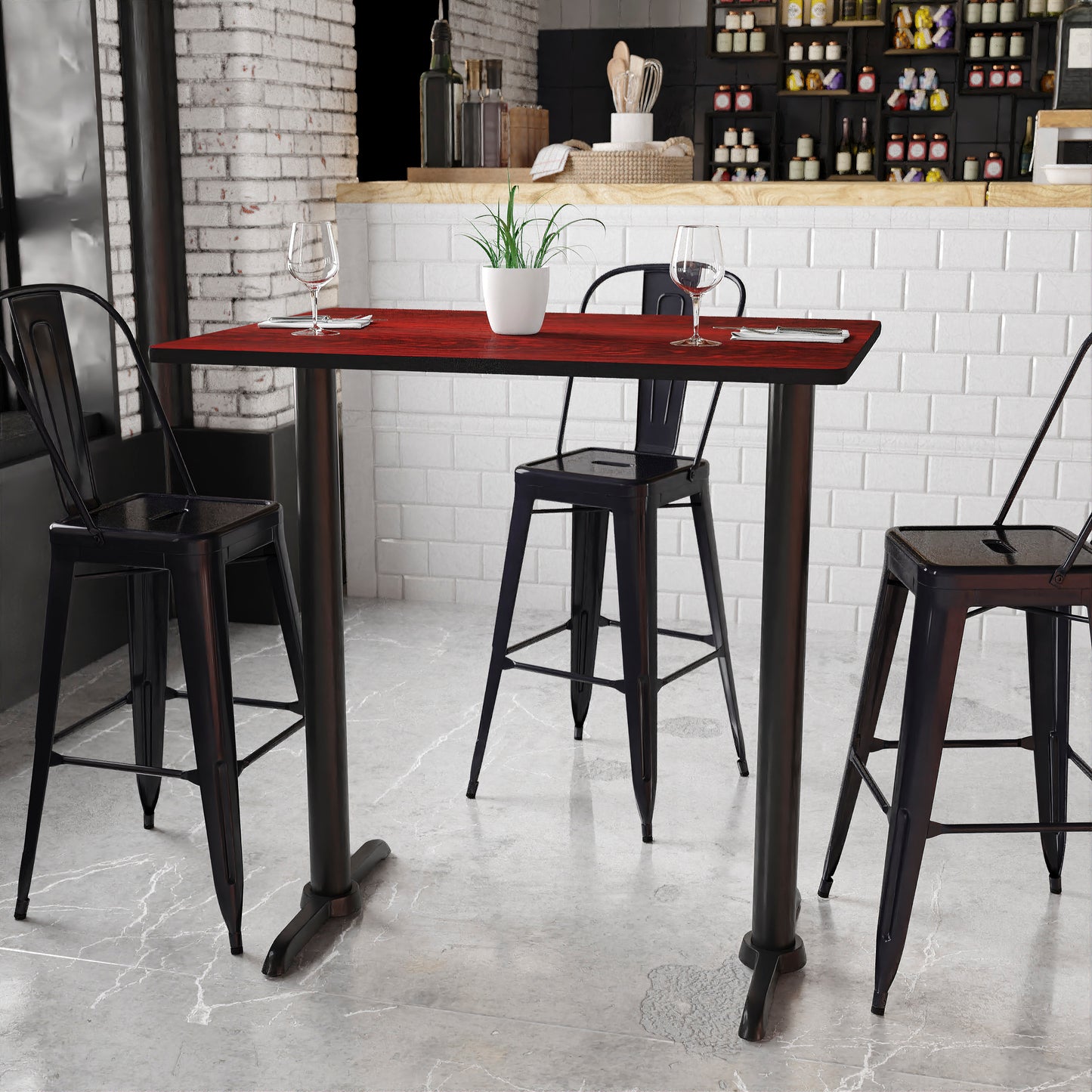 Stiles 30'' x 42'' Rectangular Mahogany Laminate Table Top with 5'' x 22'' Bar Height Table Bases Mahogany