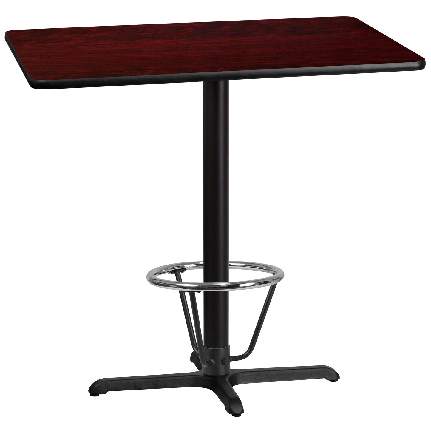 Stiles 30'' x 42'' Rectangular Mahogany Laminate Table Top with 23.5'' x 29.5'' Bar Height Table Base and Foot Ring Mahogany